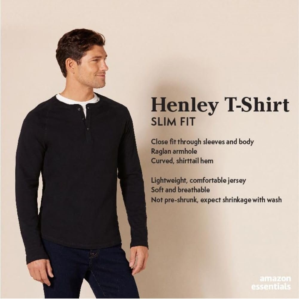 Amazon Essentials Men's Slim Fit Long Sleeve Henley Shirt