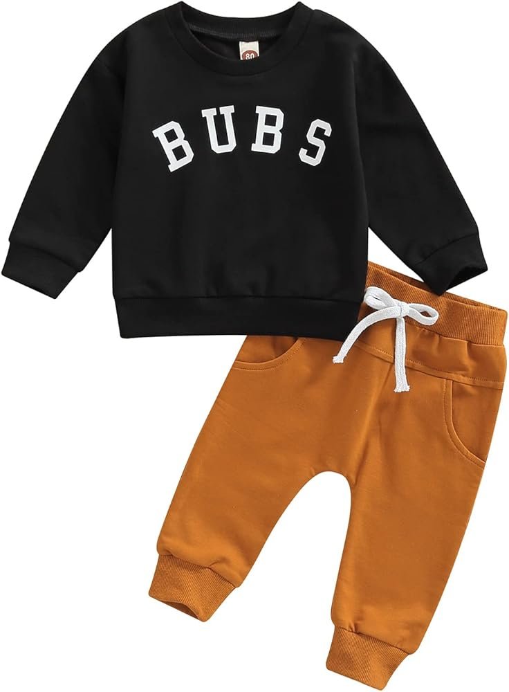 Baby Boy Autumn Outfits Contrast Color Clothes Letter Pullover Solid Elastic