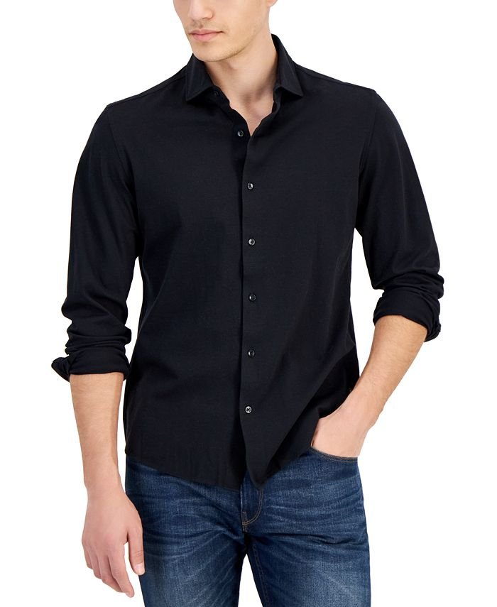 Chemise Homme Slim Fit Noire Manches Longues Élégante